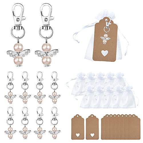 Gotetiso 20 Piezas Detalles Bautizo para Invitados Regalos de Ángel de Guarda Boda Bautizo Colgante Llavero Ángel de la Guarda Bolsas de Recuerdos de Boda Etiqueta Kraft