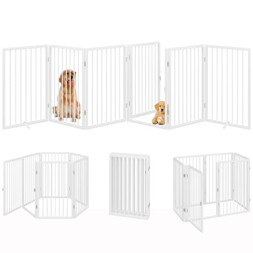 Vantas 120" x 32" Foldable Freestanding Extra Wide Dog Gate with Door,White | Freestanding Dog Gate for Stairs and Doorways, Renter Friendly No Drill, Extra Wide, Easy Storage, With Support Feet - Image 4