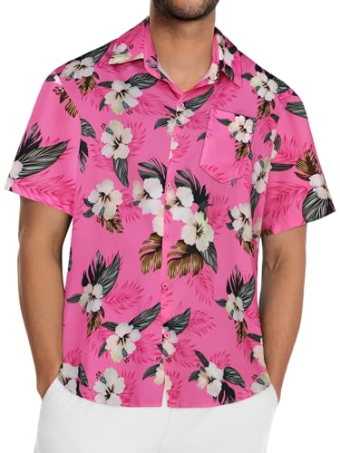 Image of Men Hawaiian Shirt Short Sleeve Summer Beach Button Down Shirts with Pocket