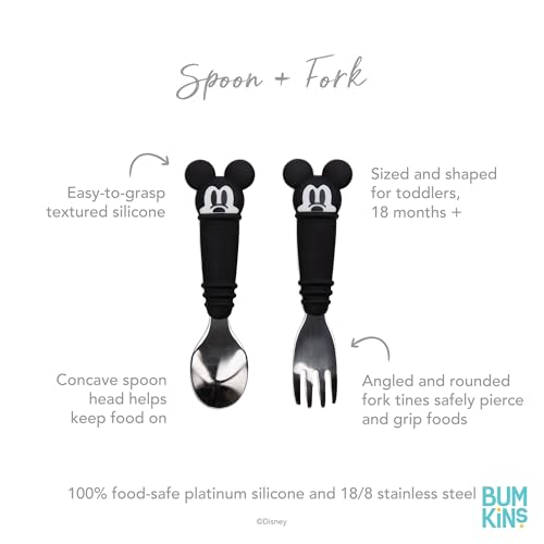 Bumkins Disney Toddler Utensils, Kids Size Fork and Spoon Set, Silicone and Stainless-Steel Training Silverware, Fork / Spork for Self-Feeding, Children Learning to Eat, 18 Mos Up, Mickey Mouse by Bumkins - Image 5