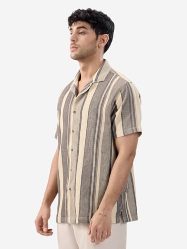 Image of The Souled Store Stripes: Men and Boys Long Sleeve Collared Neck Button Down Cotton Textured Shirts for Men