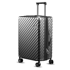 LUGGEX Luggage with Spinner Wheels, Polycarbonate Expandable Hard Shell Suitcase, Checked Medium 24 Inch, Charcoal Metallic