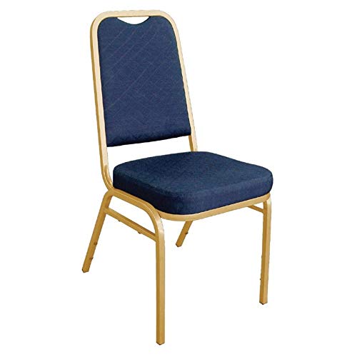 Chaise de banquet bleue lot de 4 avec assise tissu dossier carré cadre doré