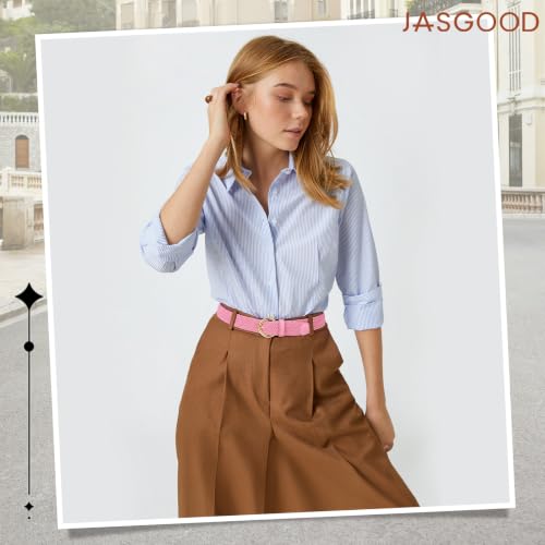 Image of JASGOOD Women Men Braided Woven Elastic Stretch Waist Belt Golf Canvas Fabric Casual Belt for Jeans Pants