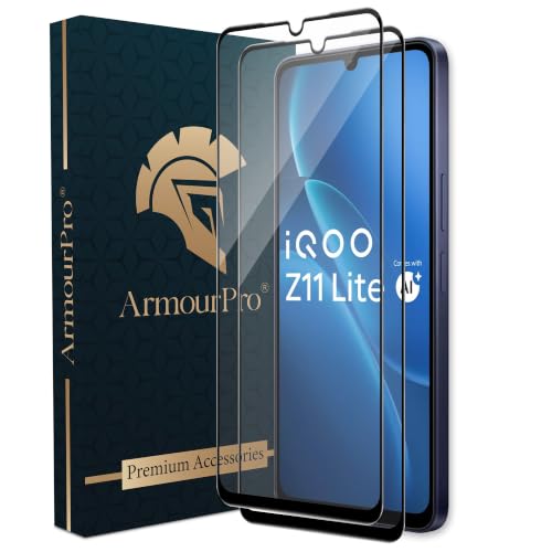 Image of ArmourPro Tempered Glass for IQOO Z11 Lite - 9H Anti Scratch Screen Protector, Edge to Edge Coverage, Smooth Touch, HD Clarity, Case Friendly | Black, Pack of 2