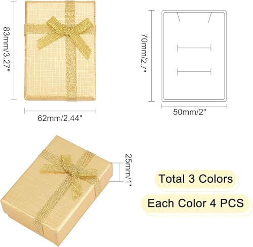 PH PandaHall 12pcs Jewelry Box, 2x2.7x1 Inch Small Gift Boxes Metallic Paper Earring Box with Bowknot Small Box for Valentine's Day Gifts Jewelry Earring Necklace Bracelet Silver Bar Ring Keychain