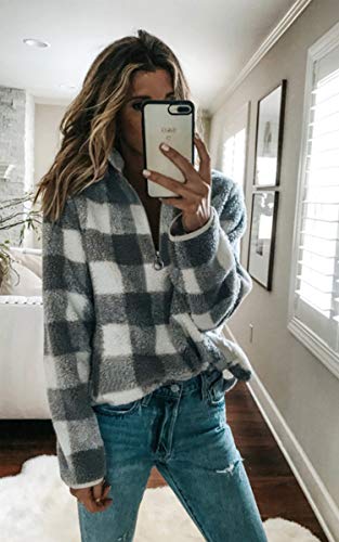 image for Angashion Women's Long Sleeve 1/4 Zip Up Lapel Fleece Sweatshirt Warm 