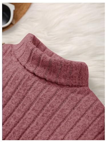 SHENHE Girl's Turtleneck Pearl Beaded Ribbed Sweater Dress Long Sleeve Belted Knit Dress3