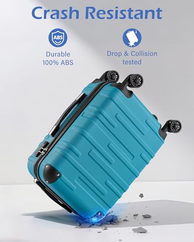 Image of Coolife Luggage Expandable(only 28 inch) Suitcase 3 Piece Set with TSA Lock Spinner 20in24in28in, lake blue, S(20in carry on)