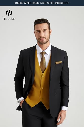 Image of HISDERN Mens Suit Vest Business Casual Dress Waistcoat Vest Solid Color Formal Wedding Vests for Suits or Tuxedo