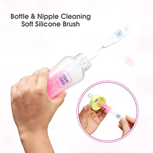 Mee Mee 360° Movable Nylon Bristle Baby Feeding Bottle & Nipple Cleaning Brush | Ergonomic Handle | Easy to Clean Bottle Corners for Narrow Neck & Wide Neck | BPA Free, Easy Hanging Storage | Pink (Image - 5)