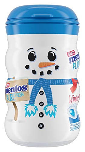 Image of Mentos Pure Fresh Sugar Free Chewing Gum, Fresh Mint Flavor, Holiday Christmas Stocking Stuffers for Adults & Kids, Winter Edition Snowman Bottle, Secret Santa, 50 Count (Bulk Pack of 4)