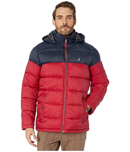 Nautica Logo Puffer w/Removable Hood Red/Dark Navy XL