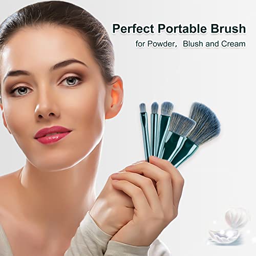 Makeup Brushes 5Pcs Mini Makeup Kit, Travel Set, Foundation Brush Eyeshadow Brush Make Up Brushes Set, Shell Shape Complete Function Travel Portable Cosmetic Brushes Kit With Mirror (Dark Green) #TOP6