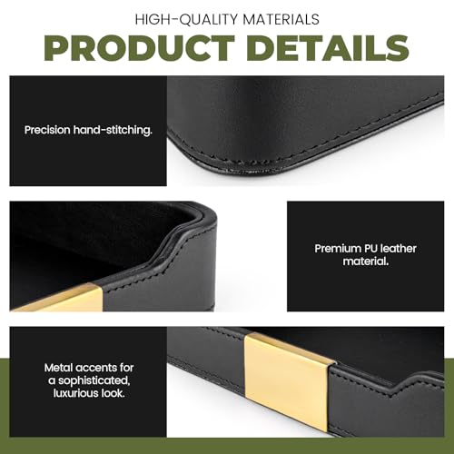 Plateau de valet en cuir luxe noir pour montre et clés de commode - 4