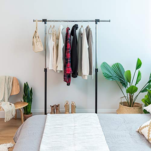 image for IRIS USA Portable Single-Rod Height Adjustable Clothes Rack with Exten