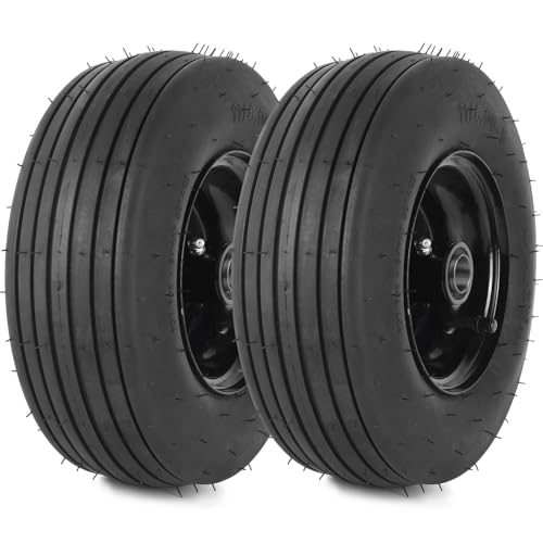 AR-PRO (2-Pack) 11x4.00-5 Tire and Wheel Assembly, 11x4-5 Lawnmower Tire (4-Ply) and Rim with Tube, 3.4” Centered Hub with 3/4” Bearings, Universal Lawn Mower/Yard Tractor Turf Tires
