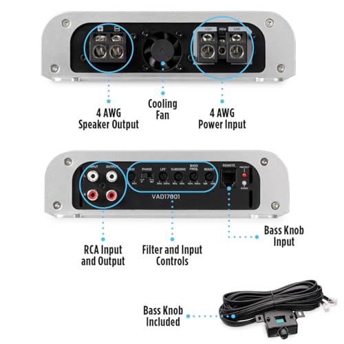NVX VAD17001 3400W Monoblock Amplifier & VCW122v3 2400W 12" Subwoofer Bundle – Powerful Class D Amp with Remote Bass Knob + Dual 2-Ohm VC-Series Subwoofer for Car, Truck, Marine, UTV, or Motorcycle