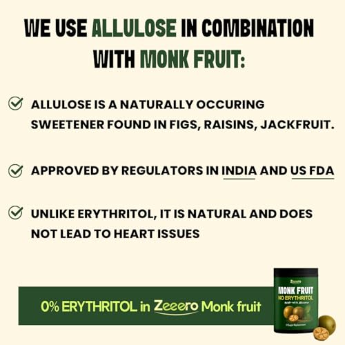 Image of Zeeero Monk Fruit Sweetener without Erythritol | Monkfruit Extract with Allulose | 1:1 Sugar Replacer | Monk sugar /monk fruit powder | No Preservatives