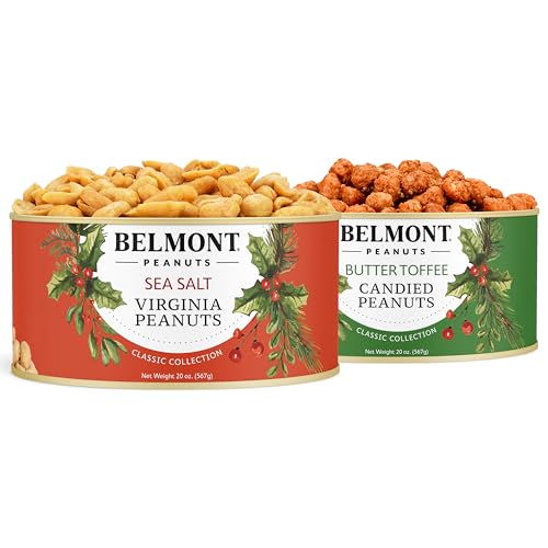Image of Belmont Peanuts Holiday Gift Bundle with Sea Salt and Butter Toffee Virginia Peanuts, 20 oz (2 Pack) - Hand Seasoned, No Preservatives, Absolutely Delicious - A Secret Santa Favorite