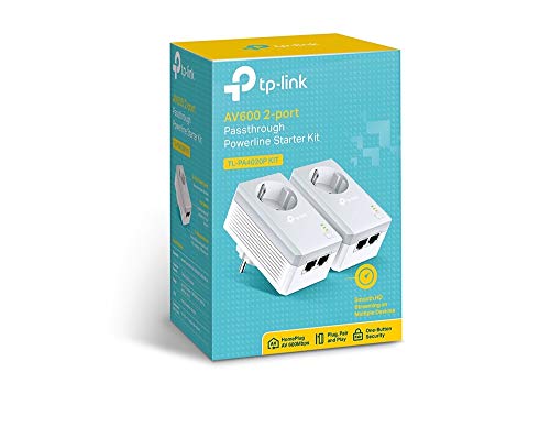 TP-Link-TL-PA4020P-Kit-Powerline-con-enchufe-adicional-AV-600-Mbps-en-Powerline-2-puerto-ethernet-homeplug-AV-sin-wifi-solucion-para-dispositivos-con-cable-como-PC-decodificador-Sky-PS4-Blanco