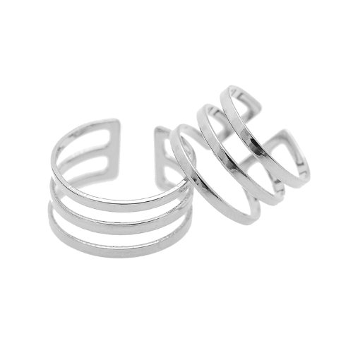 High Gloss Three Line Midi Knuckle Ring Set of Two (Gold Plated)