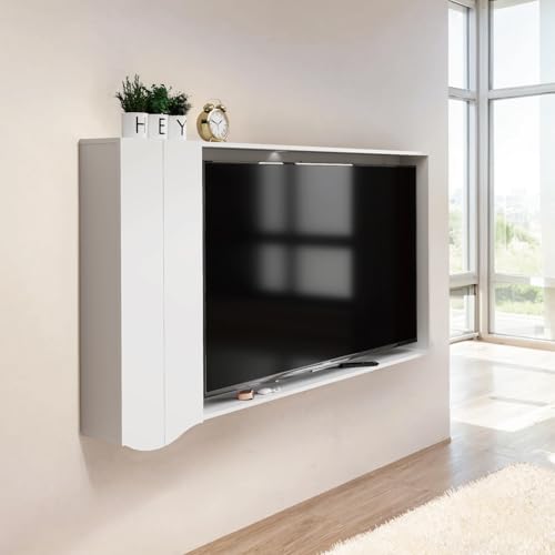 Pmnianhua Floating TV Frame for 65 inch Wall Mounted TV,75'' Floating TV Wall Panel,Wall Mounted Entertainment Center,TV Wall Mount with Storage for Living Room Bedroom Playroom,White
