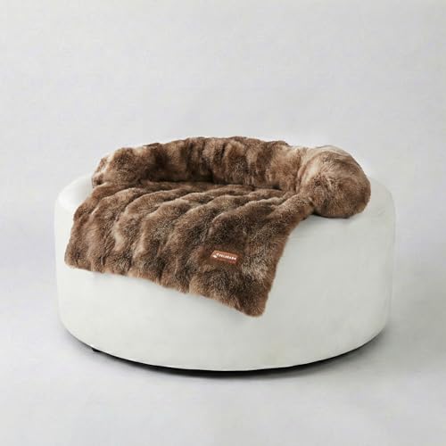 Pelsbarn Dog Bed for Couch, Luxurious Sofa Bed for Dogs with Non-Slip Oxford Bottom - Faux Rabbit Fur with Removable Cover, Small, Latte Swirl Color - 28x28 in