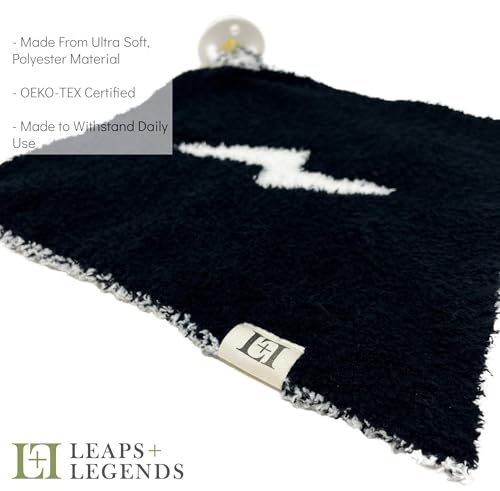 Image of Lightning Bolt Baby Lovey Pacifier /Teether Holder 10 inchx10 inch - DreamSoft Plush Fluffy Cuddly Soothie Reversible Mini Comfort Blanket - Newborn Gift Essential for Babies Boys and Girls (Black /White Combo)