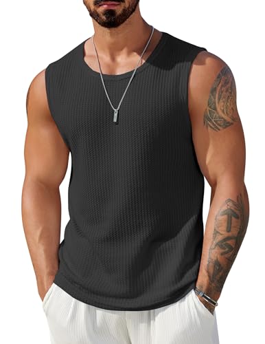 Image of COOFANDY Mens Casual Tank Tops 2 Pack Waffle Knit Sleeveless Shirt Breathable Tank Shirts Summer Muscle Tee