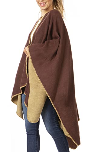 Sakkas Mari Women's Reversible Large Poncho Shawl Wrap Scarf Cape Ruana Blanket3