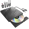 Unidad de CD/DVD externa multifunción Hub 3 en 1 y lector de tarjetas SD Reproductor de DVD Grabación de doble interfaz USB-C/USB 3.2 portátil para computadora portátil, escritorio, con Windows