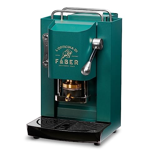 FABER COFFEE MACHINES | Modèle Pro Deluxe | Machine à café à dosettes ese 44mm | Finition Chrome | Pressacialda en laiton (British Green)
