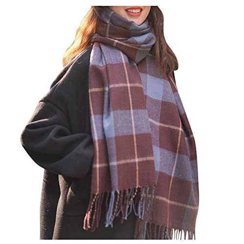 KUNIUO Winterschal Frauen Kontrast Luxus Farbe Quaste Plaid Retro Schal Frauen Patchwork Mehrzweck Strickschal Schal-B,A