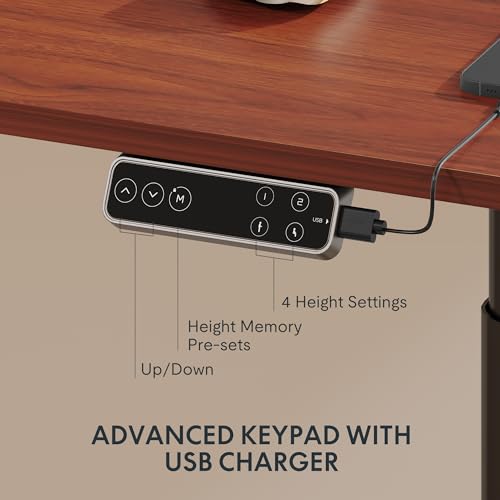 Image of FLEXISPOT E6 Pro 55 inch x 28 inch Dual Motor Electric Standing Desk, Organic Modern Oval Leg Design, 3-Stage Height Adjustable Sit Stand Desk with Heavy Duty 330lbs, Mahogany Desktop, Black Frame