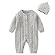 amropi Gestrickte Strampler Baby Mädchen Spieler und Mütze Strickanzug Schneeanzug Overalls Grau,0-6 Monate