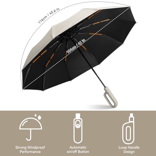 Cooloutdoors Folding & Inverted Umbrella, Outdoor Travel Umbrella, 46 Inch Portable Reverse Folding Umbrella，Windproof Folding Umbrella for Men and Women (Beige) — view 6