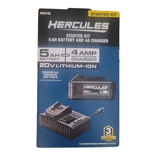 20V 5 Ah Extended-Performance Lithium-Ion Battery and 4 Amp Multi-Voltage Charger Starter Kit - Compatible with Hercules