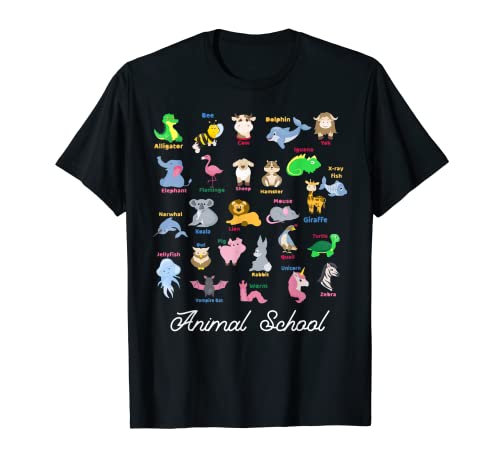 Divertido alfabeto Animal School A-Z aprendizaje PreK Kindergarten Camiseta