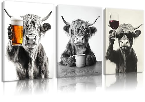 KKP Funny Highland Cow Canvas Wall Art Vintage Farm Animal Wall Decor