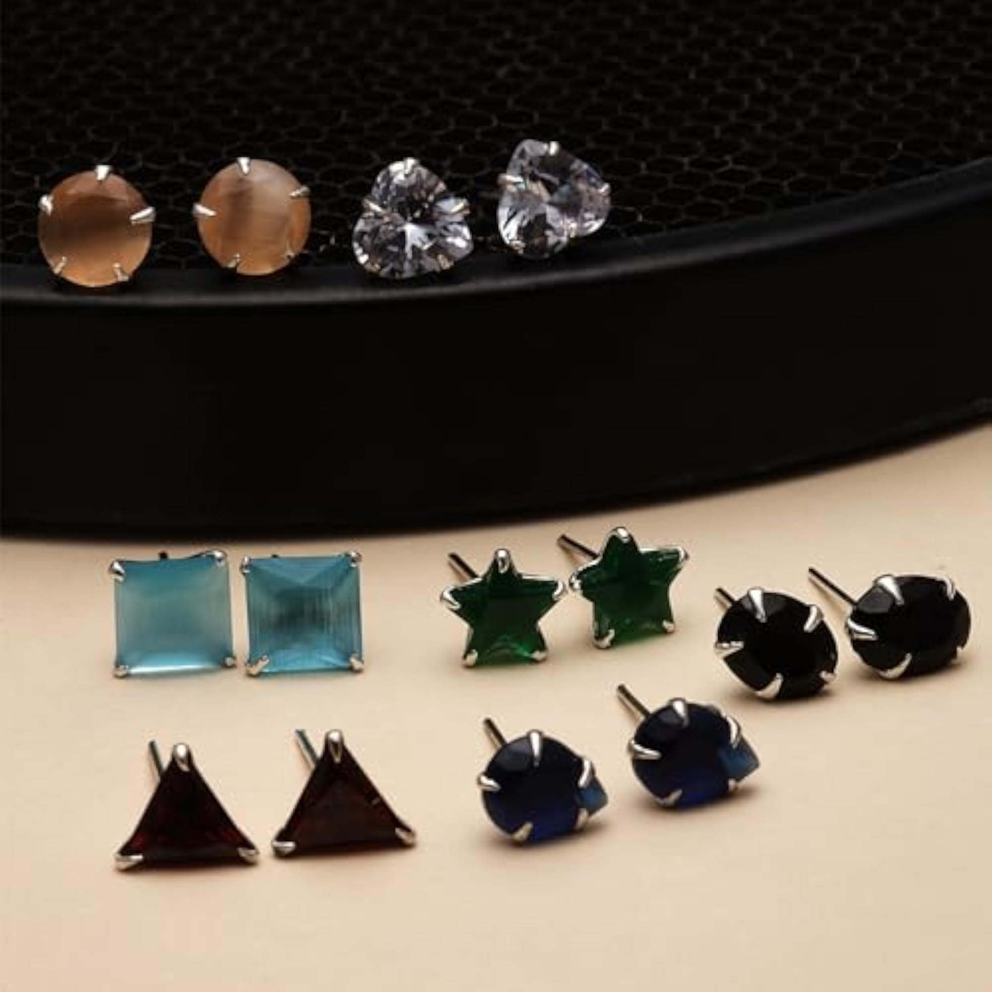 Gold-Plated Multi-color 5 In 1 Interchangeable Stud Style Jewellery
