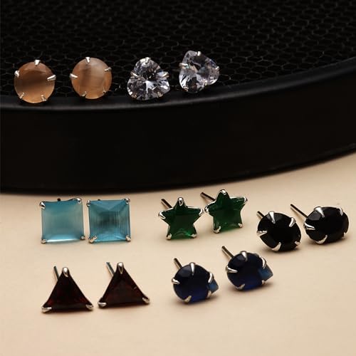 Gold-Plated Multi-color 5 In 1 Interchangeable Stud Style Jewellery
