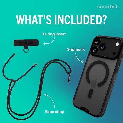 Image of Smartish iPhone 17 Pro Max MagSafe Clear Case + Crossbody Lanyard Strap - Magnetic Slim Case - Anti-Yellow Thin Grip Cover + Detachable Shoulder Neck Strap for Apple iPhone 17 Pro Max- Clearly Clear