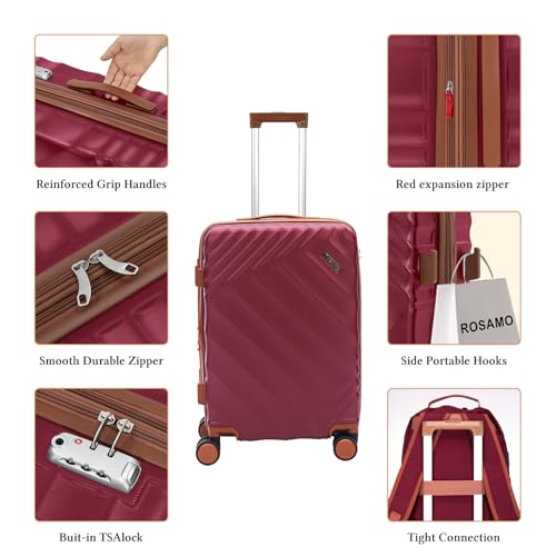 Image of 3 piece Luggage Set Expandable Suitcase 22x14x9 Airline Approved Carry on, ABS Hard Case Suitcases with Spinner Wheels, TSA Lock, (Red, 3 Piece Sets(20 /BP /TB))