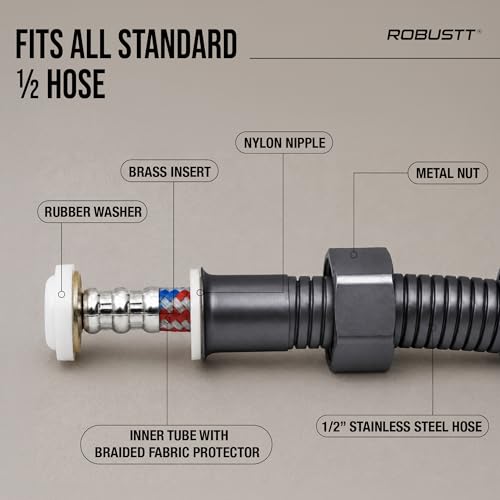 Image of Robustt Health Faucet for Toilet with 1.2m Hose | with Adhesive Wall Mount Holder |2 Flow Modes | Jet Spray Pipe for Toilet with Stream & Rain Settings, - Chrome Finish Bathroom Faucet