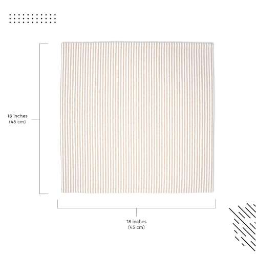 Image of Encasa XO Dining Table Napkins Set of 6, 45x45 cm | Machine Washable Reusable, Recycled Cotton Cloth Napkin, Soft & Absorbent, Table Decor for Hotels, Farmhouse - White & Ticking Beige