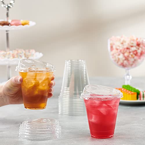 image for GUSTO Clear Plastic Cups with Lids [12 oz - 100 Count] - Disposable Ic