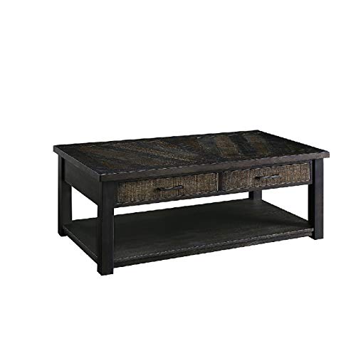 Benjara 2 Drawer Rustic Style Plank Top Coffee Table with Open Shelf,