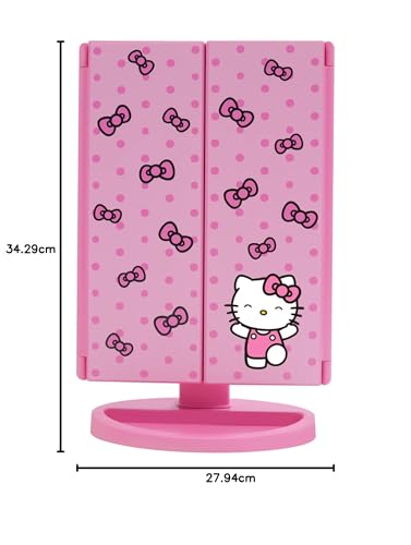 Espejo de maquillaje de Hello Kitty rosa con lunares y luz ajustable para tu tocador 7