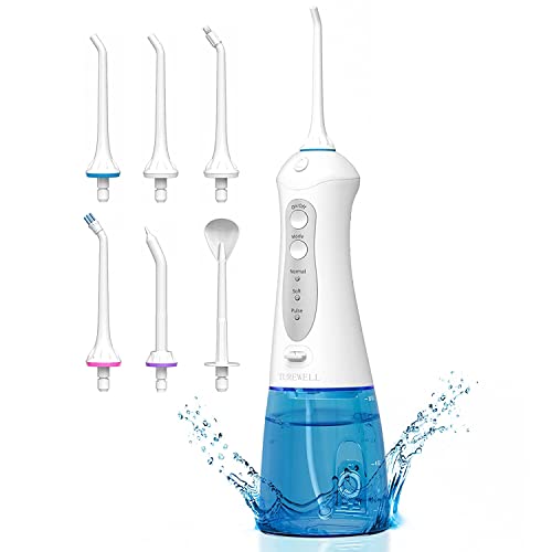 TUREWELL FC1592 Oral Munddusche Kabellos Elektrisch mit 3 Modi und 6 Düsen Wasser Flosser IPX7 Wasserdicht USB Aufladen 300ML Oral Irrigator water flosser Zahnreiniger für Zuhause Reise Cover